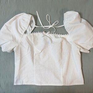 white puff sleeve top